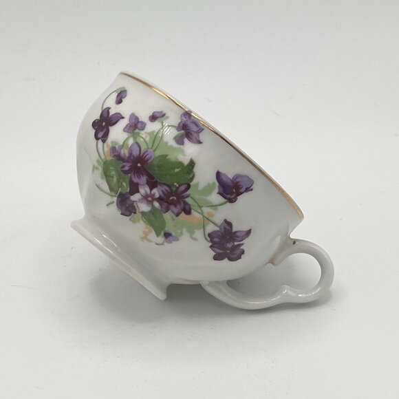 Norcrest Fine China Japan Floral Violet Tea Cup & Scallop Saucer Set Vtg Boho - Picture 5 of 9